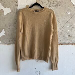 Vintage Sweater 100% Wool Camel Knit Pullover TB Monogram Womens L Quiet Luxury